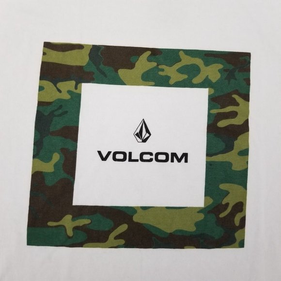 Volcom Shirt Mens Medium White Short Sleeve Crew Neck Casual Camouflage Logo - Picture 4 of 9